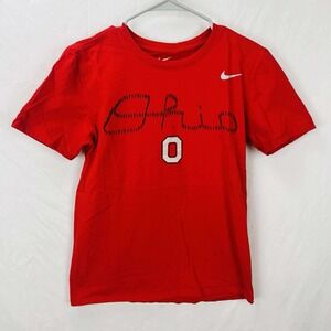 Nike Ohio State Buckeyes Script O Short Sleeve T-Shirt Red Small 100% Cotton EUC